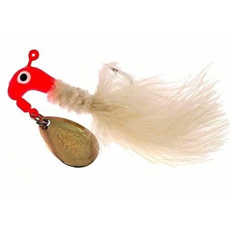 Road Runner Marabou Jig WSpinner, 132 Oz, Fluorescent RedWhite Strip, Strip Card 1001-009